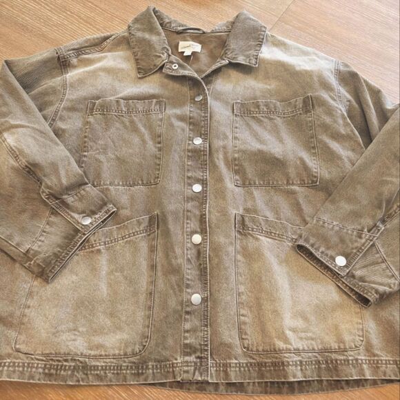 NWT Universal Thread Women's Barrel Chore Denim Jacket Green Silver Snaps 4X - Picture 7 of 11